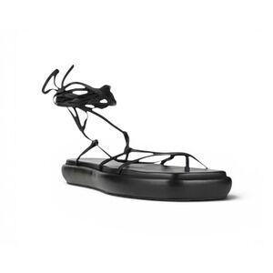 Ilio Smeraldo Sandals Womens 37 Black Leather Lace Up Gladiator Square Toe Italy
